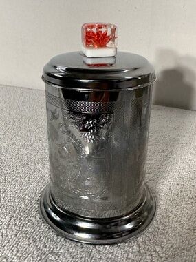 Vintage Mid Century Chrome Tea Caddy Canister Pagoda Willow Lucite Flower Tin